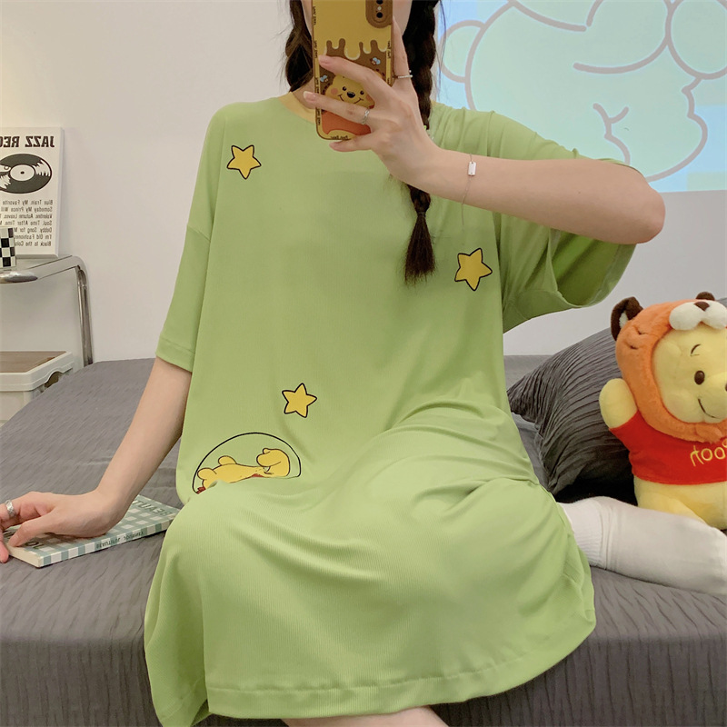 2024 pijamas de verano pijamas de chicas dibujos animados largo hilo de manga corta chaqueta en vivo ropa doméstica mayorista