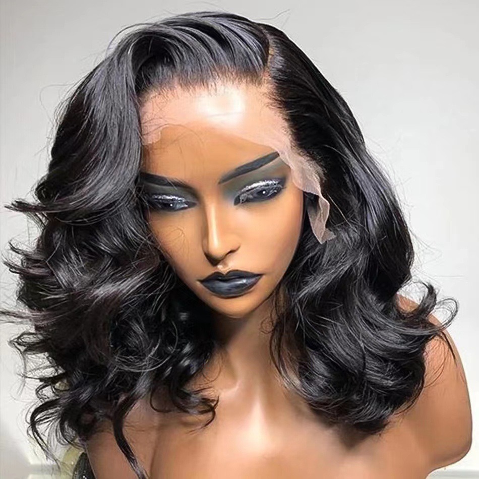 Neue kurze lockige Perücke, natürliche mittellange Haarverlängerung mit Seitenscheitel für Damen, Kopfbedeckung_voghion.com