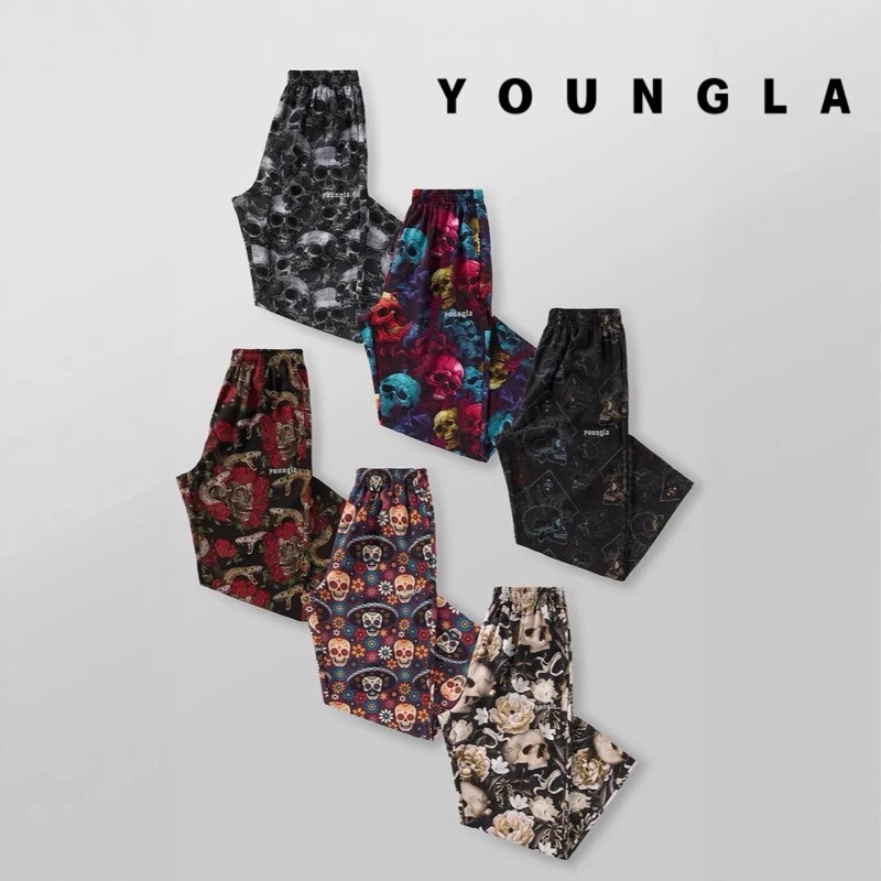 Youngla Cross-Border Popular Men's 3D Digital Printing Pants Elastic High Waist Straight Pants Loose Skull Pants