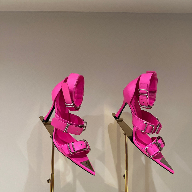 2023 European and American new all-Match pointed toe sexy open toe Belt metal buckle super high heel fashion catwalk sandals for women