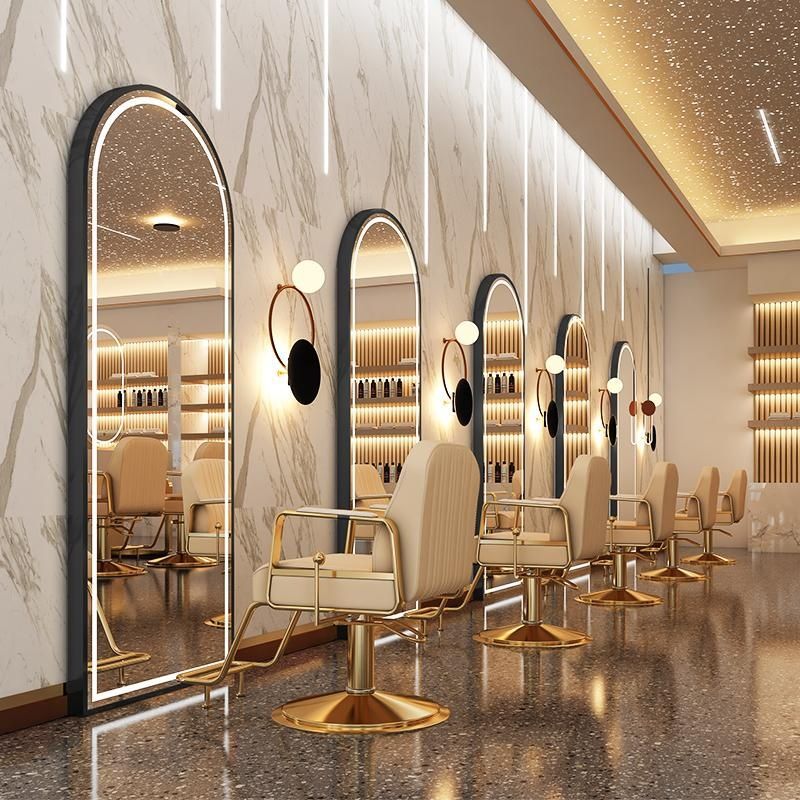 Barbería simple tabla de espejo salón de peluquería especial espejo rojo de red con lámpara de marea colgar pared espejo de peluquería unilateral