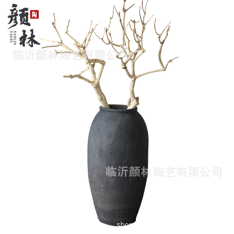 Botella negra gris nueva escuela de diseño de vasijas de cerámica retro vasijas de cerámica delgada alta vasijas de cerámica INS viento natural