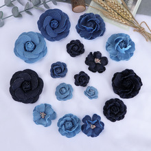 牛仔布山茶花玫瑰花布艺花朵diy手工发饰材料半成品饰品配件辅料