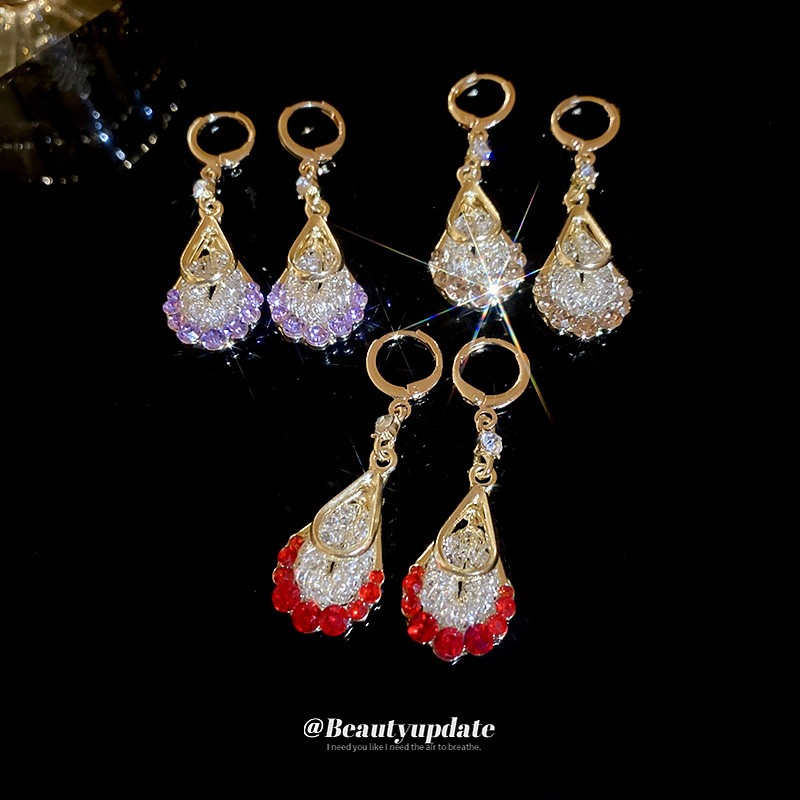 Pendientes de circonita de malla de gota de doble capa de diamantes, pendientes de estilo palacio retro, pendientes de temperamento de moda, lujo ligero, sentido de alta gama