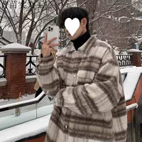 Little Xiangfeng шерстяное пальто в клетку мужское зимнее ретро японское пальто с лацканом шерстяное пальто толстая теплая куртка