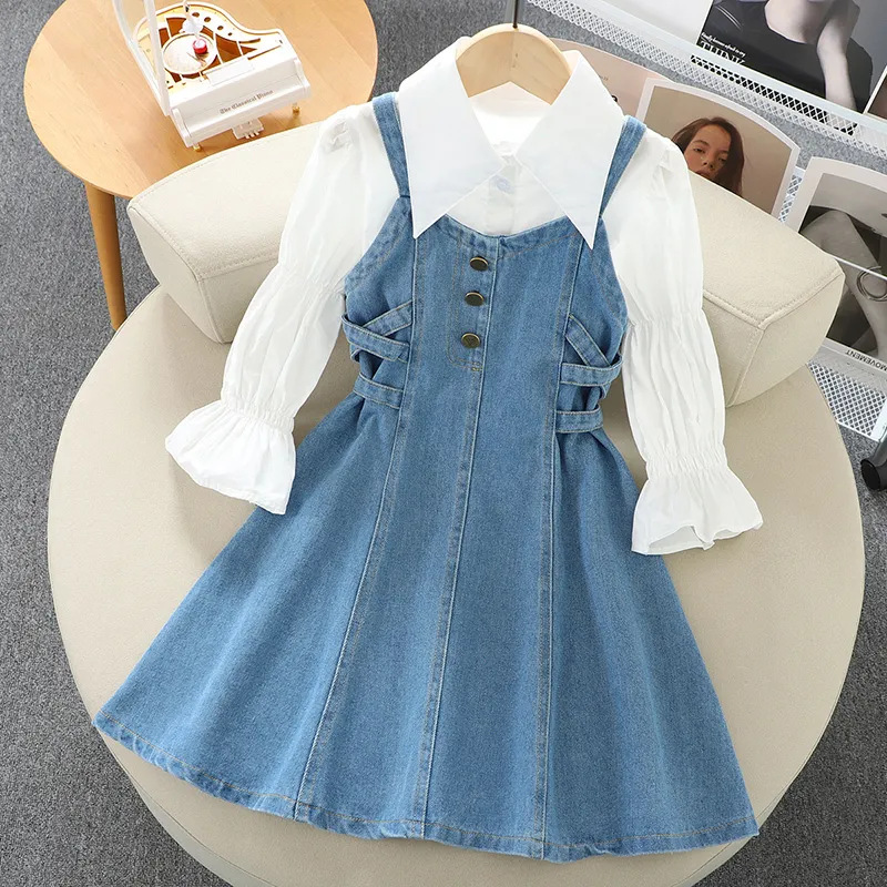 Girls' Denim dress 2023 Baby New Children's Wear Strb Dress Girls' Western Style Spring and Autumn suit Dress Summer