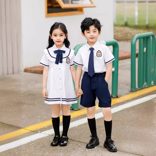 Summer British-style choir performance uniform for primary school students, children's graduation photos, class uniform, white kindergarten children's clothing, cotton