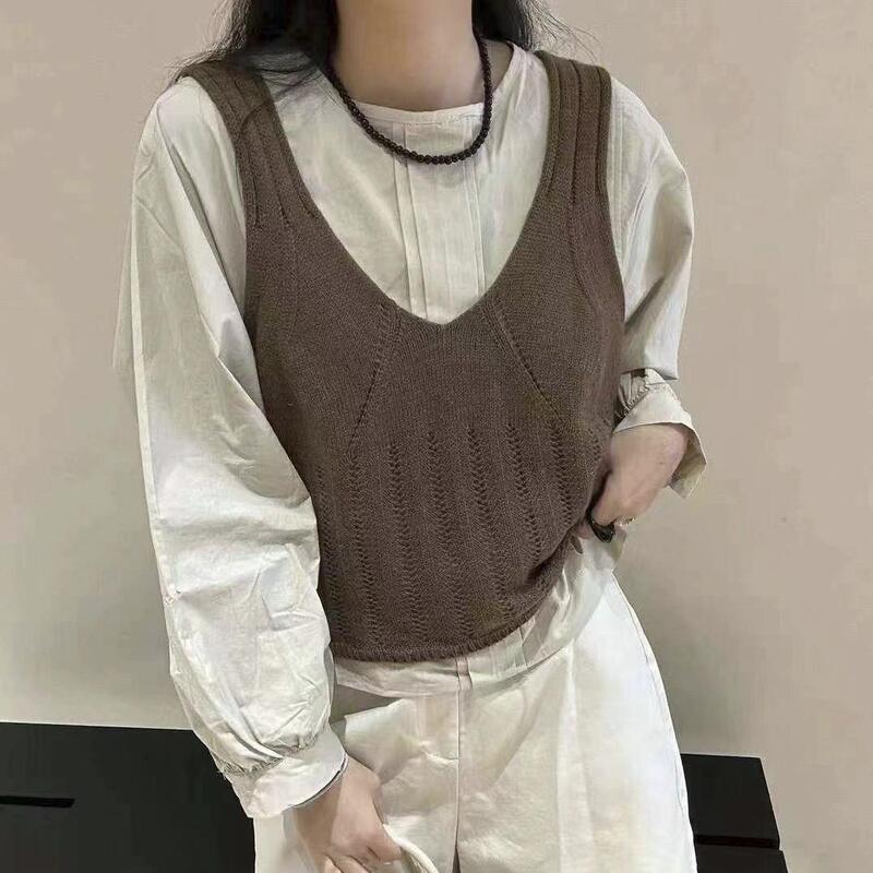 韩系感气质圆领衬衫女2025年秋秋新款宽松小众针织背心两件套|undefined