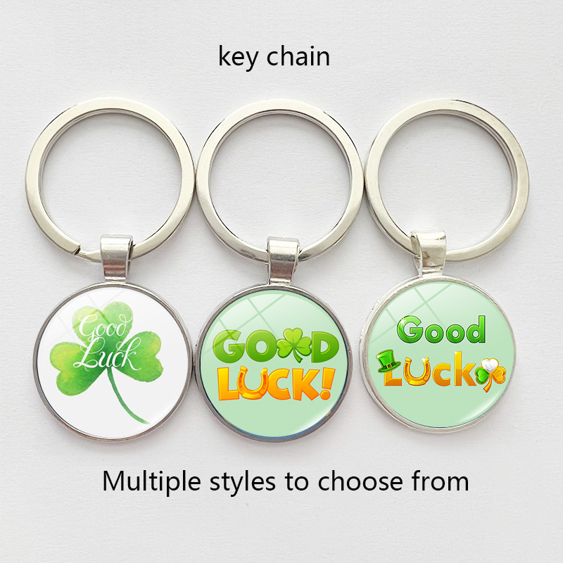 Good luck green lucky grass time gem keychain bag pendant four-leaf clover good luck hot sale