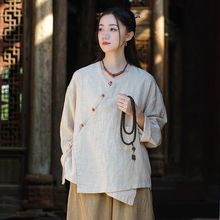 复古盘扣上衣女2025新文艺禅意茶服春秋旅拍系带外套短款棉麻开衫