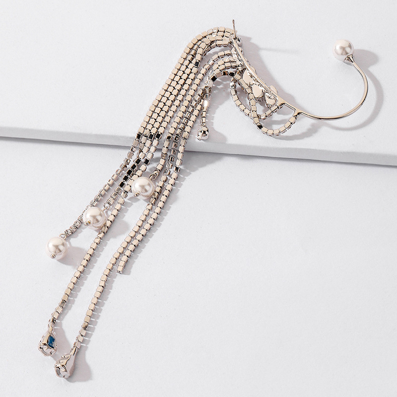 Übertriebene Perle Strass Quaste Lange Ohrringe Europäische Und Amerikanische Ohrringe Damen display picture 7