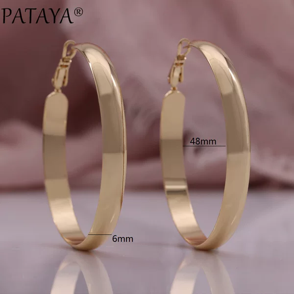 PATAYA New Fashion Women's Big earrings 585 rose gold color-preserving electroplating simple all-match earrings