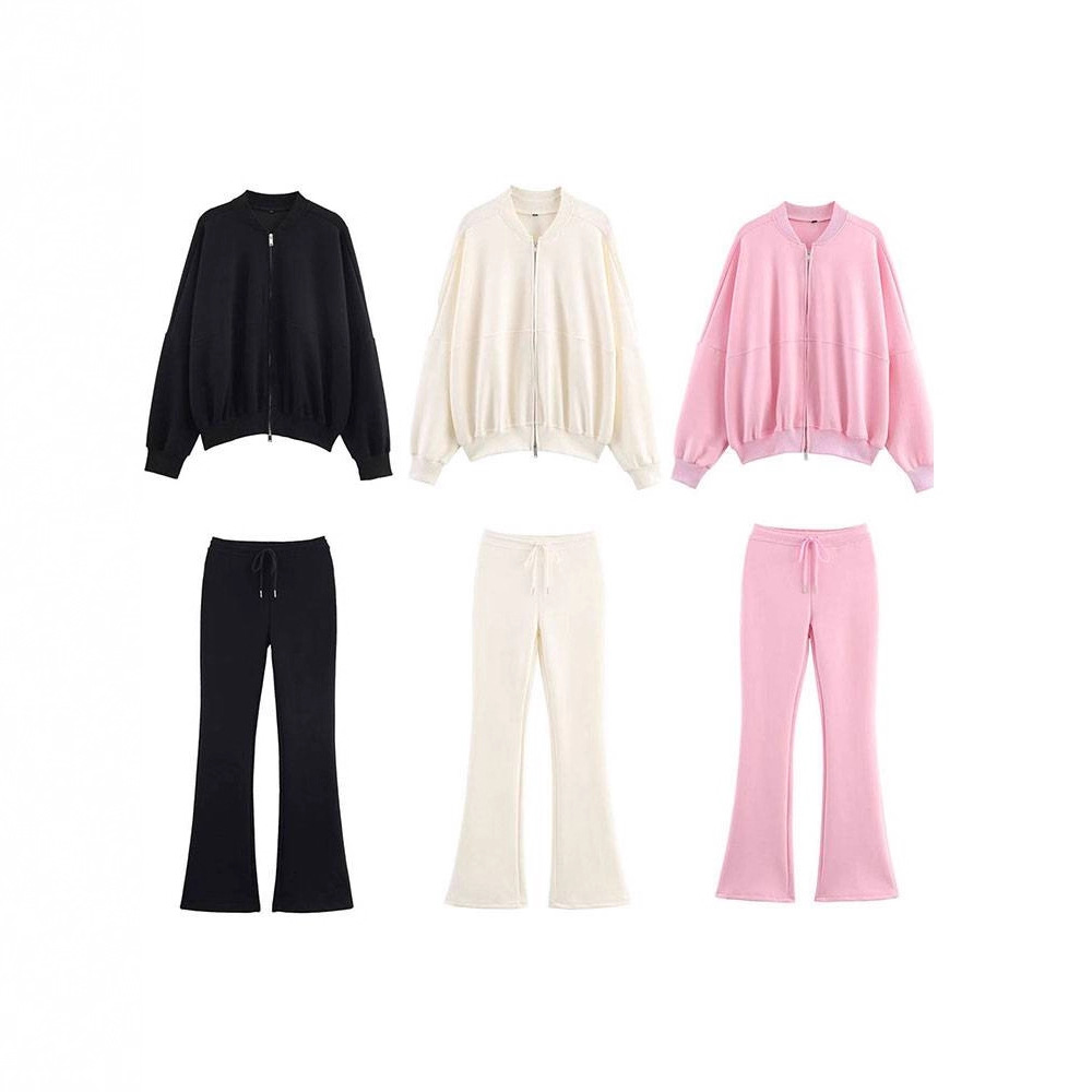 Cross-Border Women's Spring And Autumn New Fashion Casual Style Sports Suit Bomber Jacket Flared Pants Set_voghion.com