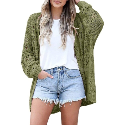 Amazon 2025 Spring/Summer New Arrival Fashionable Women's Cardigan for Foreign Trade—European and American Style, Long-Sleeved Hollow-Out Mohair Sweater Outerwear