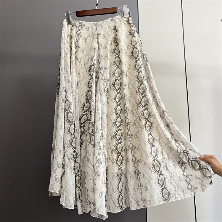 Women's 9148 Summer Breeze-floating Temperament All-match Slim-fit Skirt Penny-grade Snakeskin A- line Long Dress