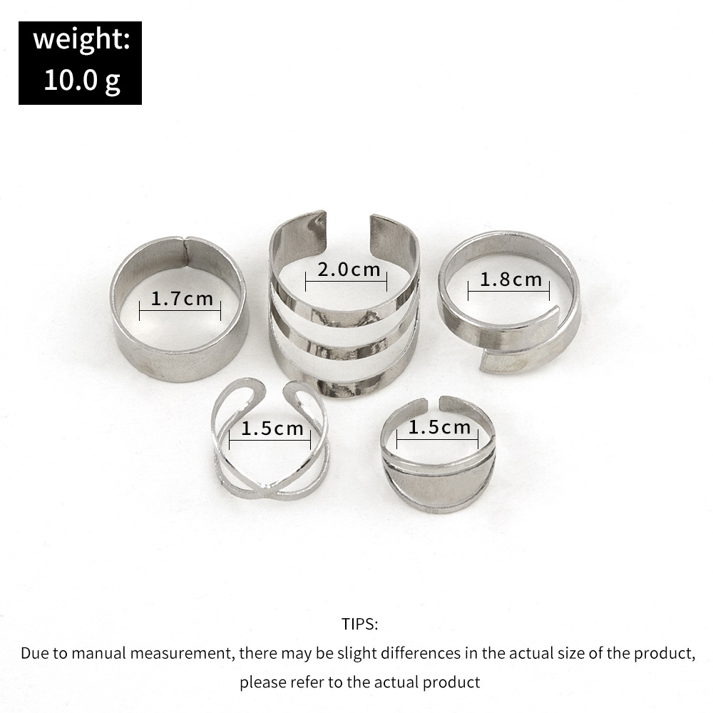 European And American Punk Geometric Hollow Adjustable Joint Ring Simple Combination Five-piece Set display picture 2