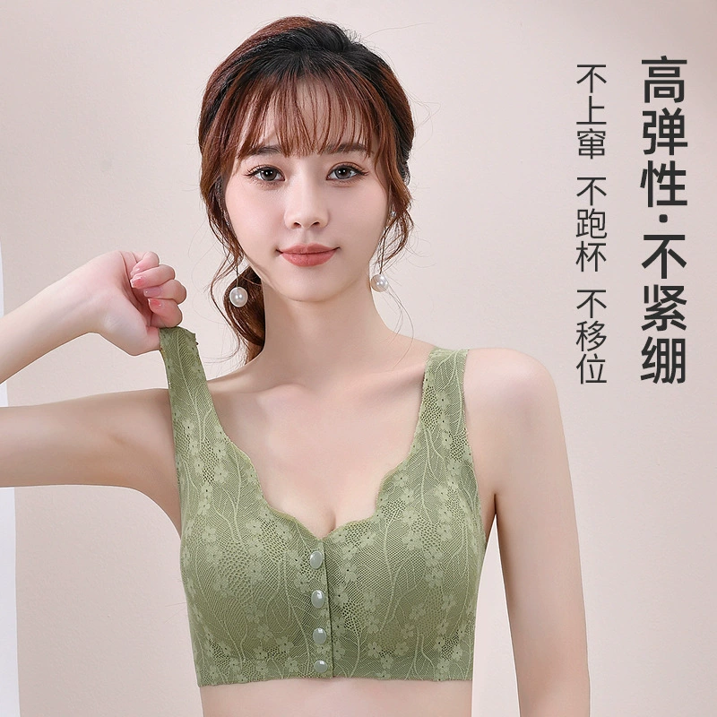 Thin underwear for mother, lace wireless bra, vest for breastfeeding, front lock, for middle age