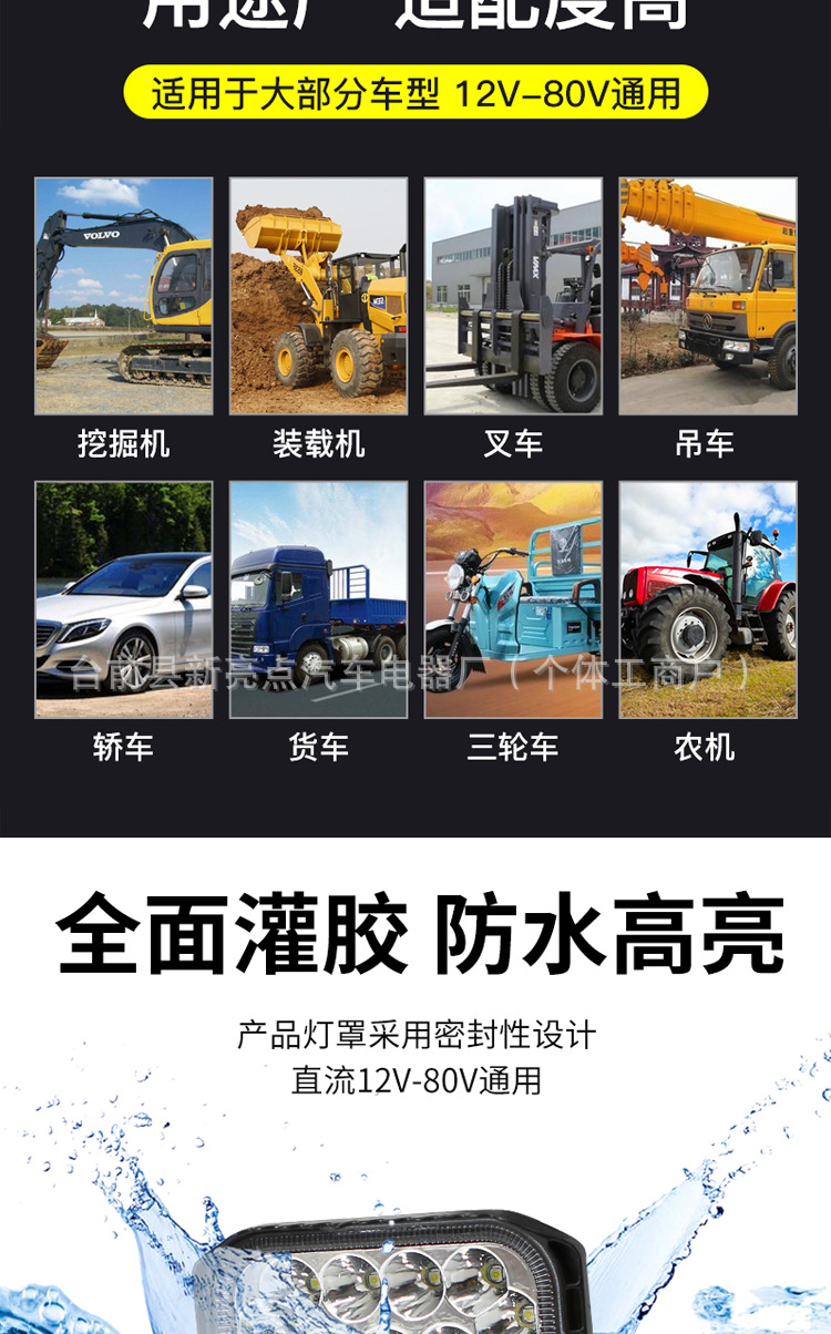 Truck Led Spotlight 12V24V Super Bright Excavator Agricultural Vehicle Car Forklift Headlight Reversing Light Modified Fog Light