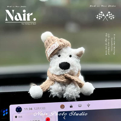 Car ornaments Ornaments Scribbled Puppy Car - standard-west-highland-letter-cafe-hat-brown-scarf-ornaments
