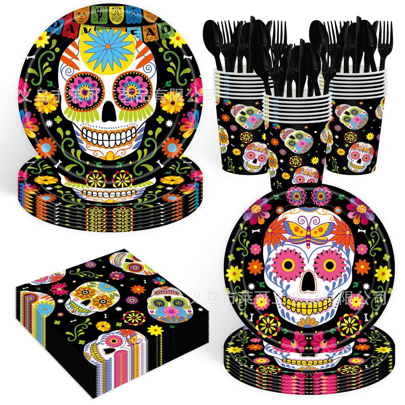 New Mexican Day of the Dead Themed Party Tableware Disposable Party Tableware Paper Plates Paper Towels Paper Cups Tableware New Mexican Day of the Dead Themed Party Tableware Disposable Party Tableware Paper Plates Paper Towels Paper Cups Tableware