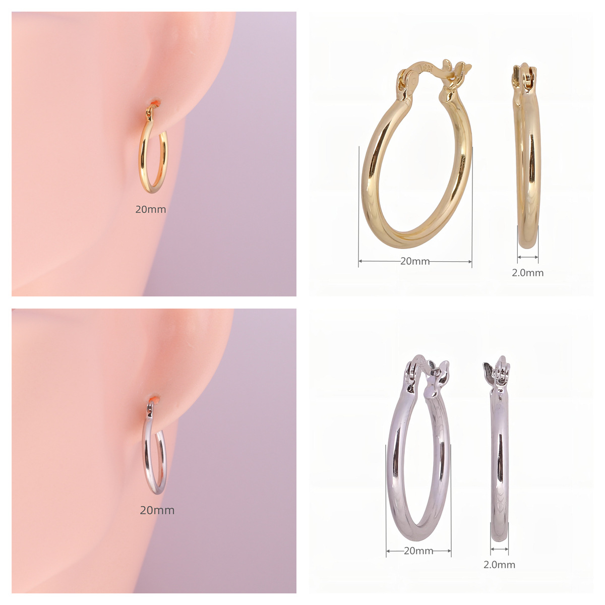 925 Sterling Silver Ear Needle Material 18K Gold Plated, Rhodium Plated Plating Material Stone-Free Inlay Material Earrings Classification 1 Pair 925 Sterling Silver Round Solid Color Earrings