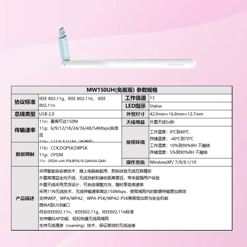 New Mercury driver-free USB wireless network card desktop notebook antenna transmitter WiFi receiver MW150UH