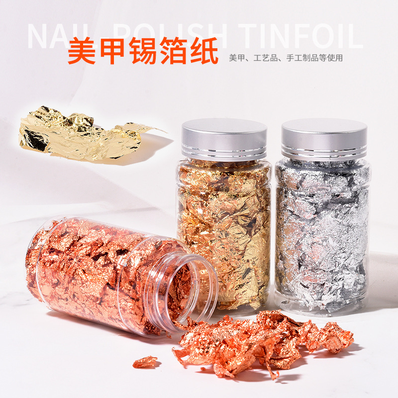 Factory wholesale nail art gold foil gold silver tin foil fragments nail stickers nail art decoration color tin foil paper