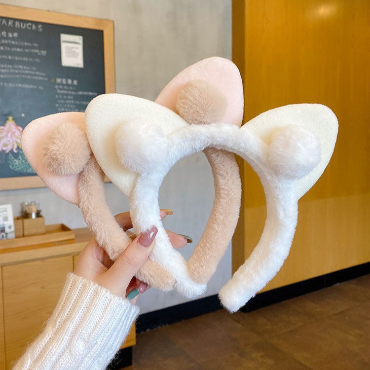 cute  ears fluffy hair band women‘s simple face wash makeup christmas holiday headband female hair accessories hairpin headdress