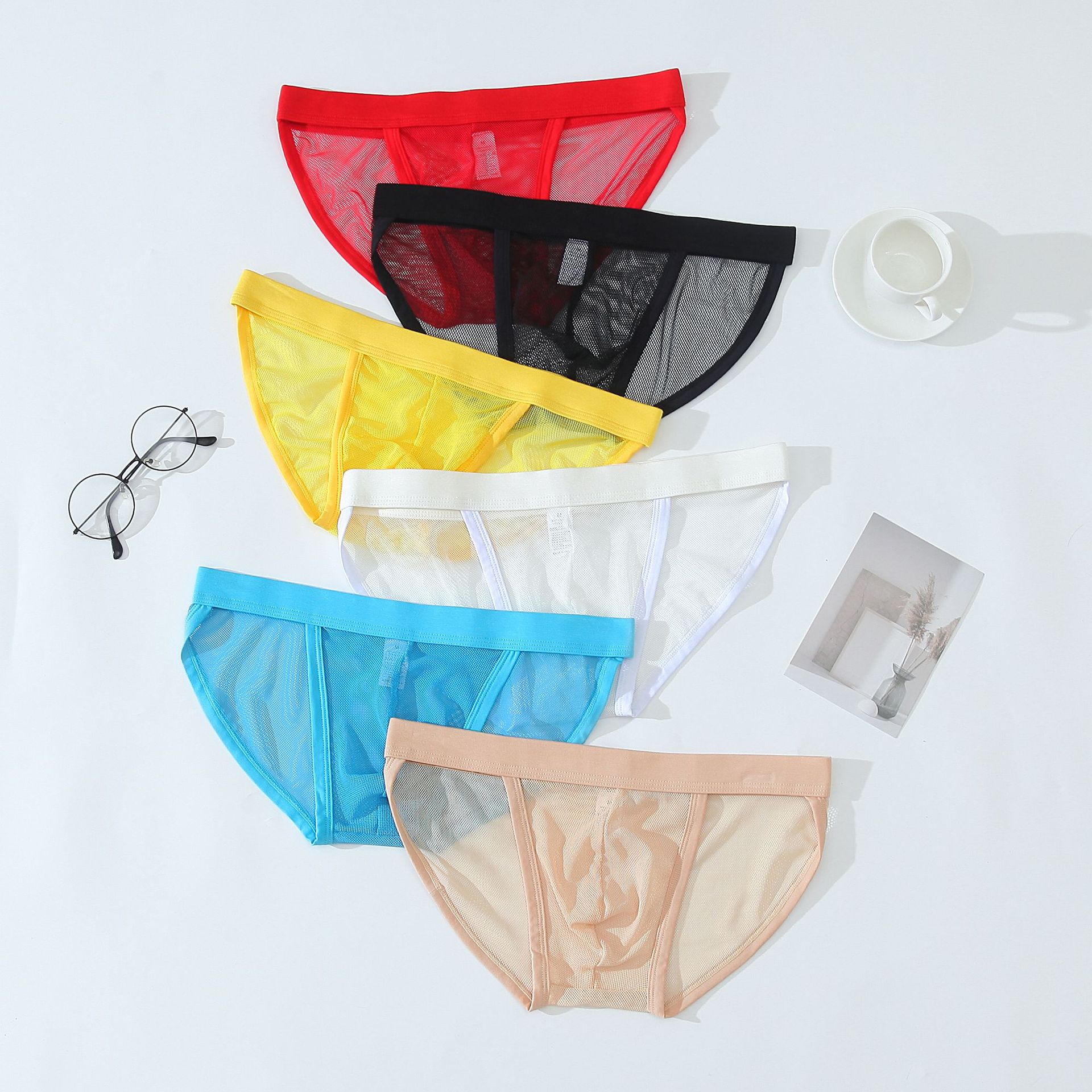 Transparent Mesh Men's Underwear Sexy Mesh Briefs Breathable Men's Pants Drop Shipping Labeling