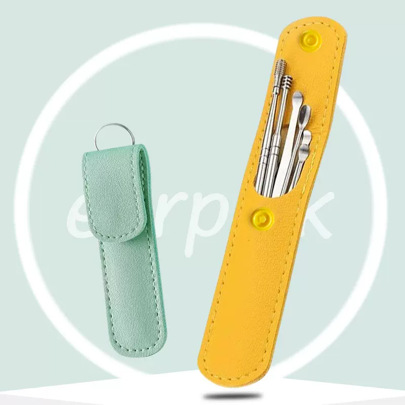 螺旋式弹簧六件套耳勺耳朵清洁器掏耳勺采耳工具挖耳勺皮套5，6件