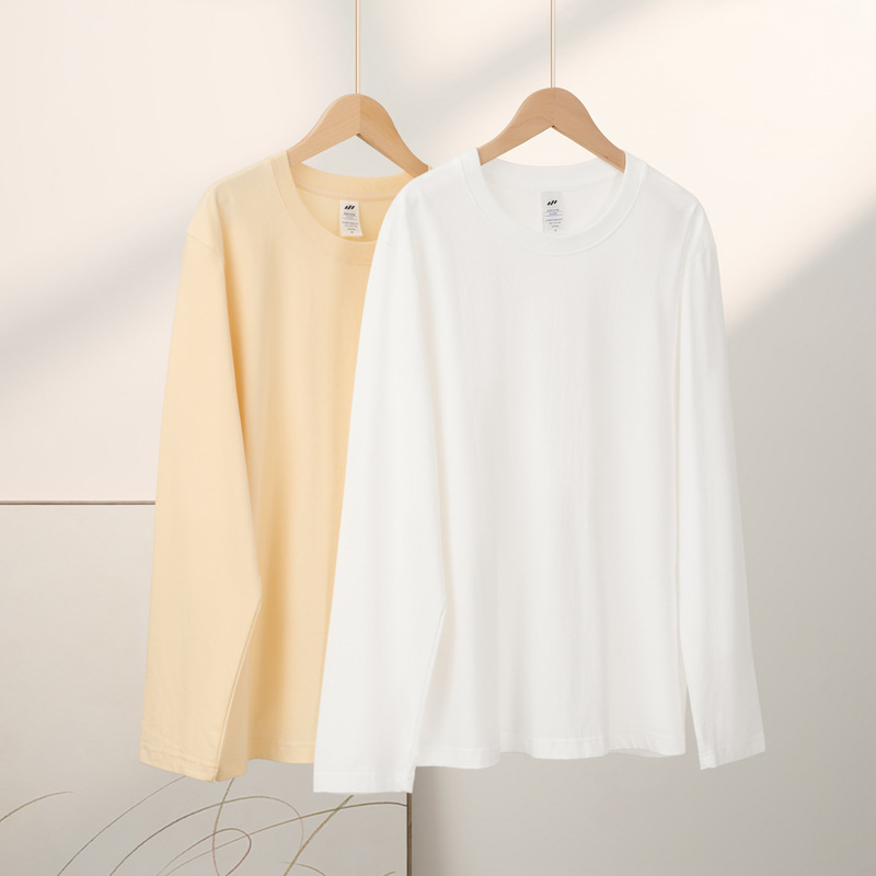 300g Heavyweight Xinjiang Long-Staple Cotton Long-Sleeve Base Shirt T-Shirt for Women, Autumn and Winter Couple Wear, Loose, Simple and Versatile Top