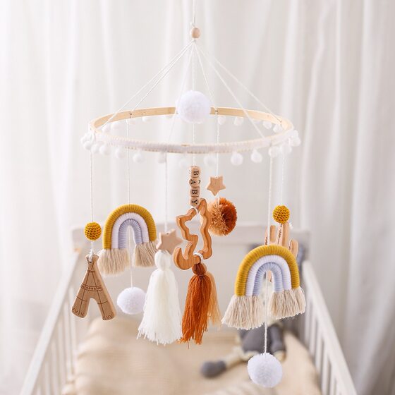 Baby Bed Pendant Baby Rainbow Bed Bell Cute Baby Room Decoration Children Cartoon Cat Wind Bell Hanging in stock