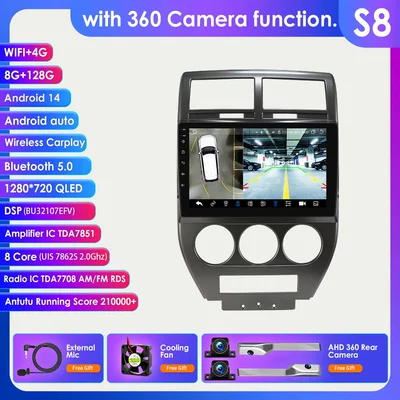 System Gps All-In-One Device DVD Navigation - with-360-camera-8128g-wifi4g-lte-version-7862-carplay-eight-core-10inch-suitable-for-2007-2009-jeep-compass
