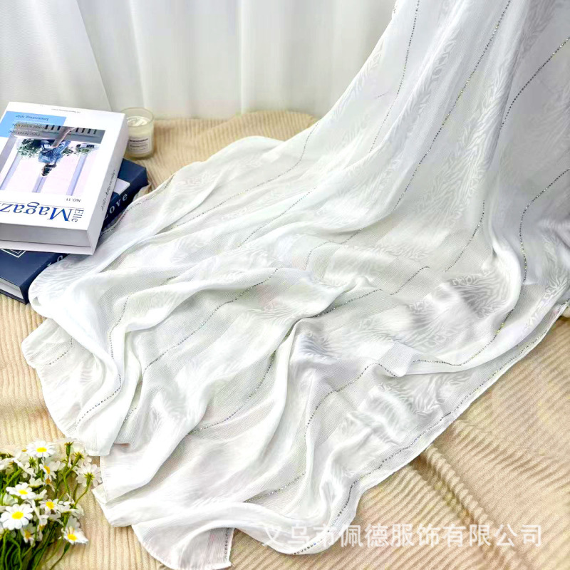 8色顺滑手感仙女雪纺围巾长巾斑马纹印花烫钻可包头可披肩|undefined
