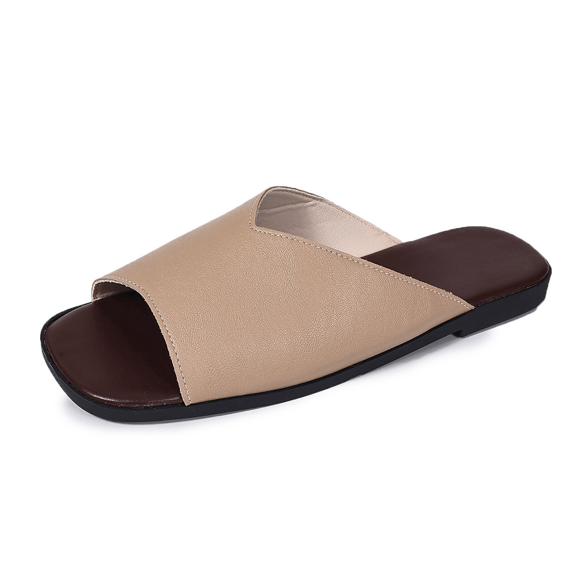 Women's Square Toe Flat Beach Sandals French Style Soft Sole_voghion.com
