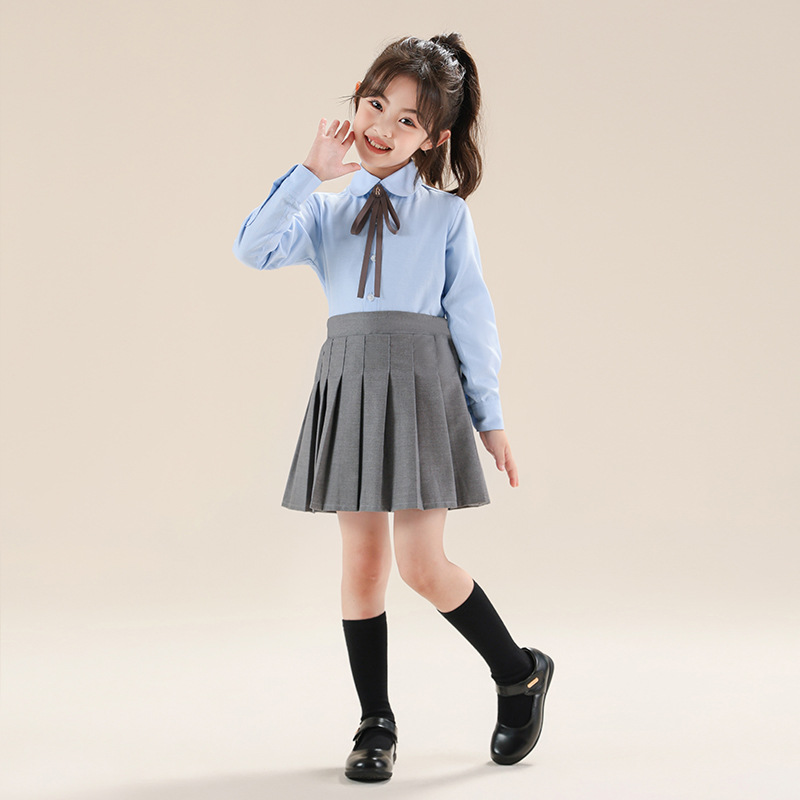 Colegio de Niños Viento Baekje ropa de vestir para niñas primavera y otoño camisa azul de manga larga para estudiantes de primaria ropa de rendimiento de niñas