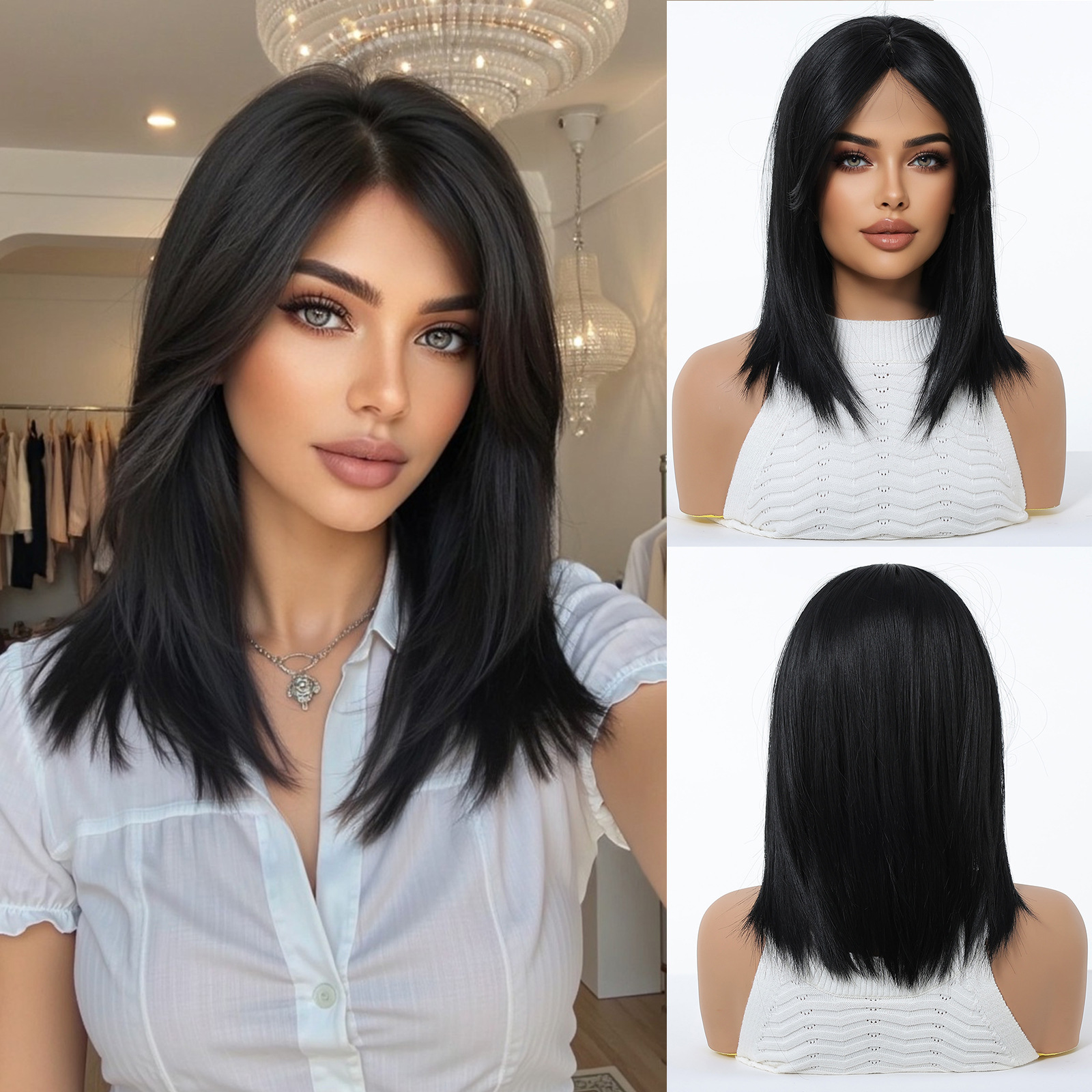 Peluca degradada dorada para mujer, peluca completa, cabello sintético de longitud media, estilo cosplay de Halloween.