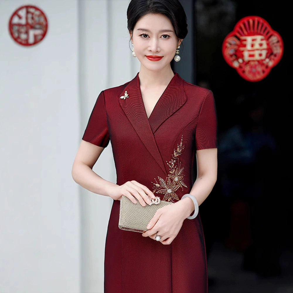 Среднее и старое платье костюмирован-воротник Бусы плюс размер мама юбка банкет свадебное платье чонсам