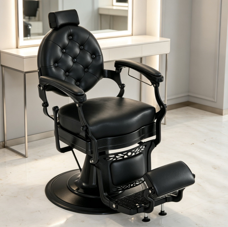 Sillón de Barbería Reclinable Fanjie para Hombres, Sillón Profesional para Salón de Belleza, Sillón de Corte de Pelo Semitiltable de Alta Resistencia, Sillón de Barbería Ajustable