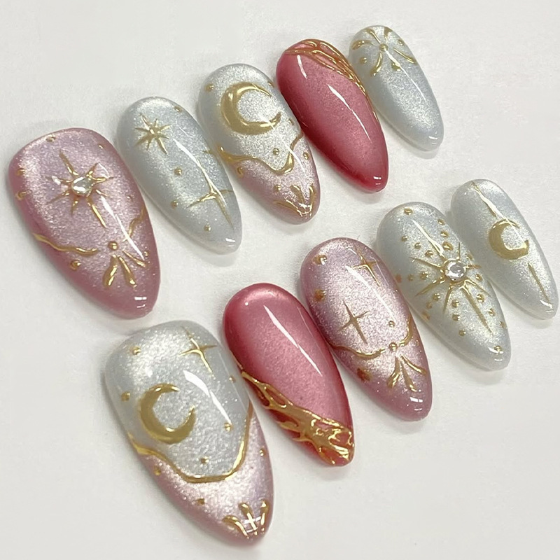 30 Pieces of Cross-Border Best-Selling Zodiac Cat-Eye Long Wear-On Nails, Leo Yellow Gradient, Brightening, Gold-Plated Nail Stickers 30 Pieces of Cross-Border Best-Selling Zodiac Cat-Eye Long Wear-On Nails, Leo Yellow Gradient, Brightening, Gold-Plated Nail Stickers