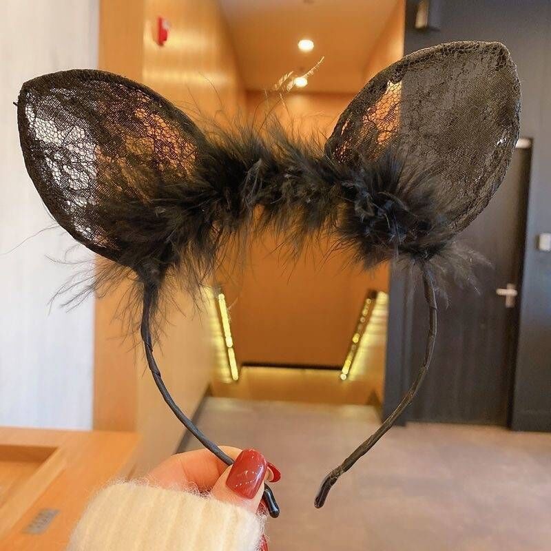Black Cat Ear Feather Headband for Costume Parties and Performances — detail image 10