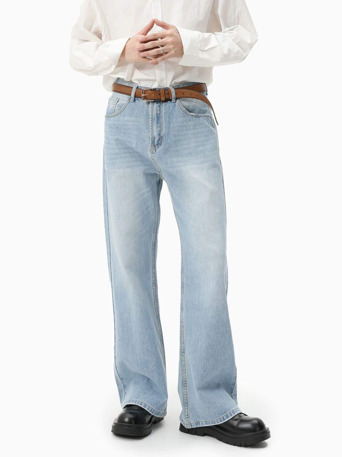 MTLCLOTHES Hombres| Base recto delgado casual versátil clásico lavado en agua jeans azul claro diarios