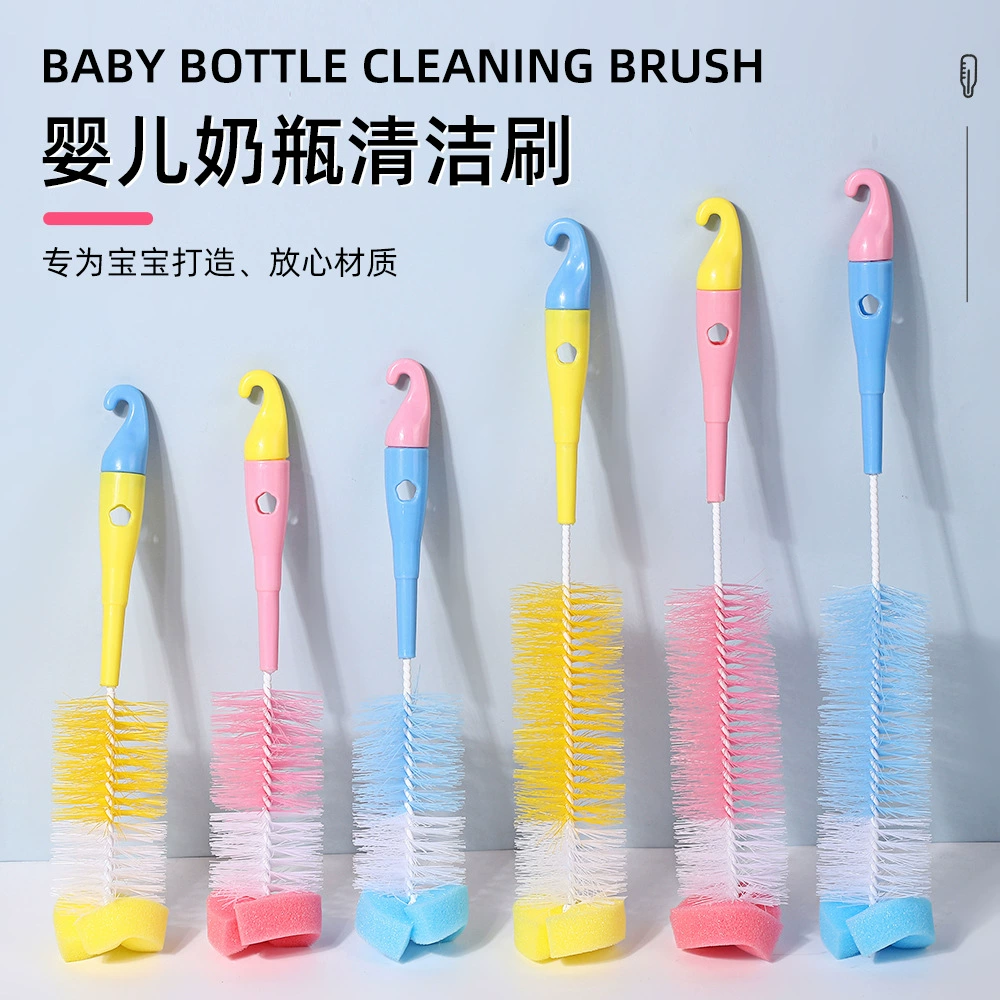 Щетка для детских бутылочек Amazon с длинной ручкой и крючком, щетка для чистки бутылочек для младенцев и малышей, губчатая щетка с полой ручкой и крючком