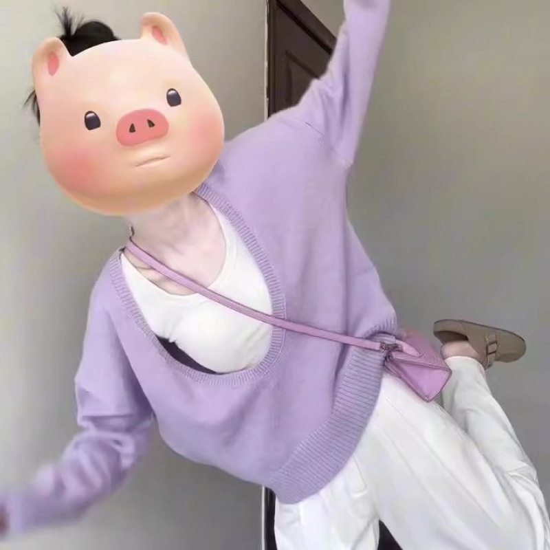 紫色V领套头毛衣女2025秋韩系气质穿搭宽松慵懒风叠穿针织衫上衣|undefined