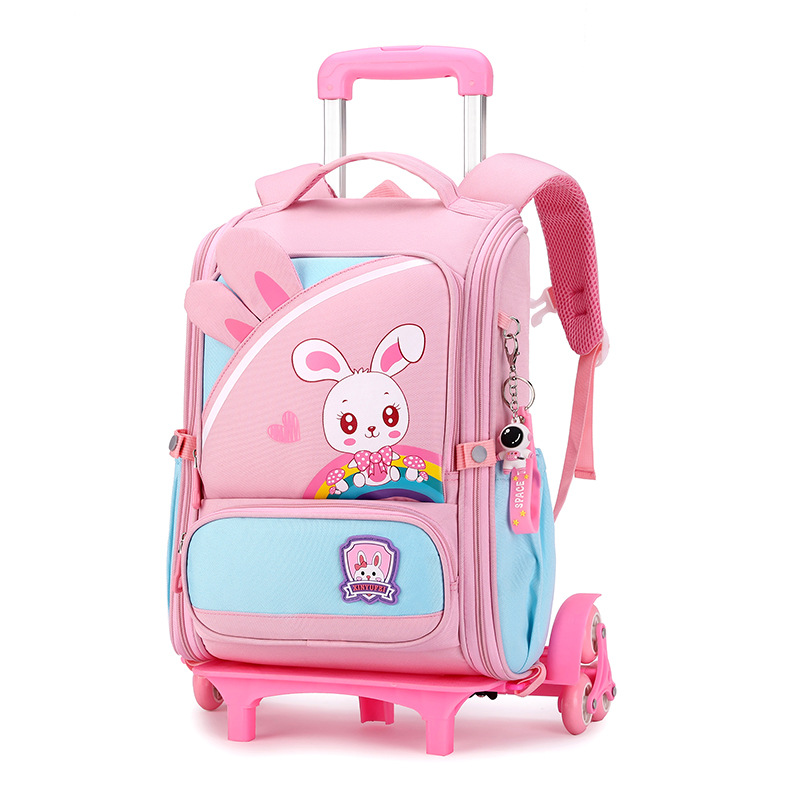 Mochila escolar con barra de tracción transfronteriza estudiantes de grado 2-45 niños y niñas de gran capacidad dibujos animados lindo subir escaleras de doble propósito hombros