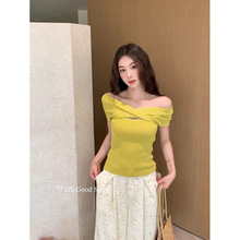 GS.GOODSTART博主穿搭夏季新款纽结一字肩针织小衫女装超薄透气