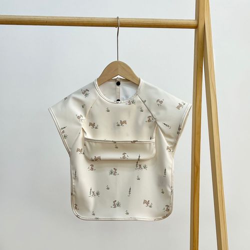 Danish new reverse dressing 23 summer baby short-sleeved blouse pu waterproof baby big pocket easy to clean bib
