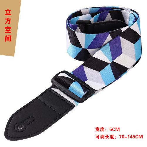 Adjustable PUNK Guitar Accessories with Logo Printing, Folk Wooden Guitar Strap with Hand-painted Colorful Prints, PU Leather Strap