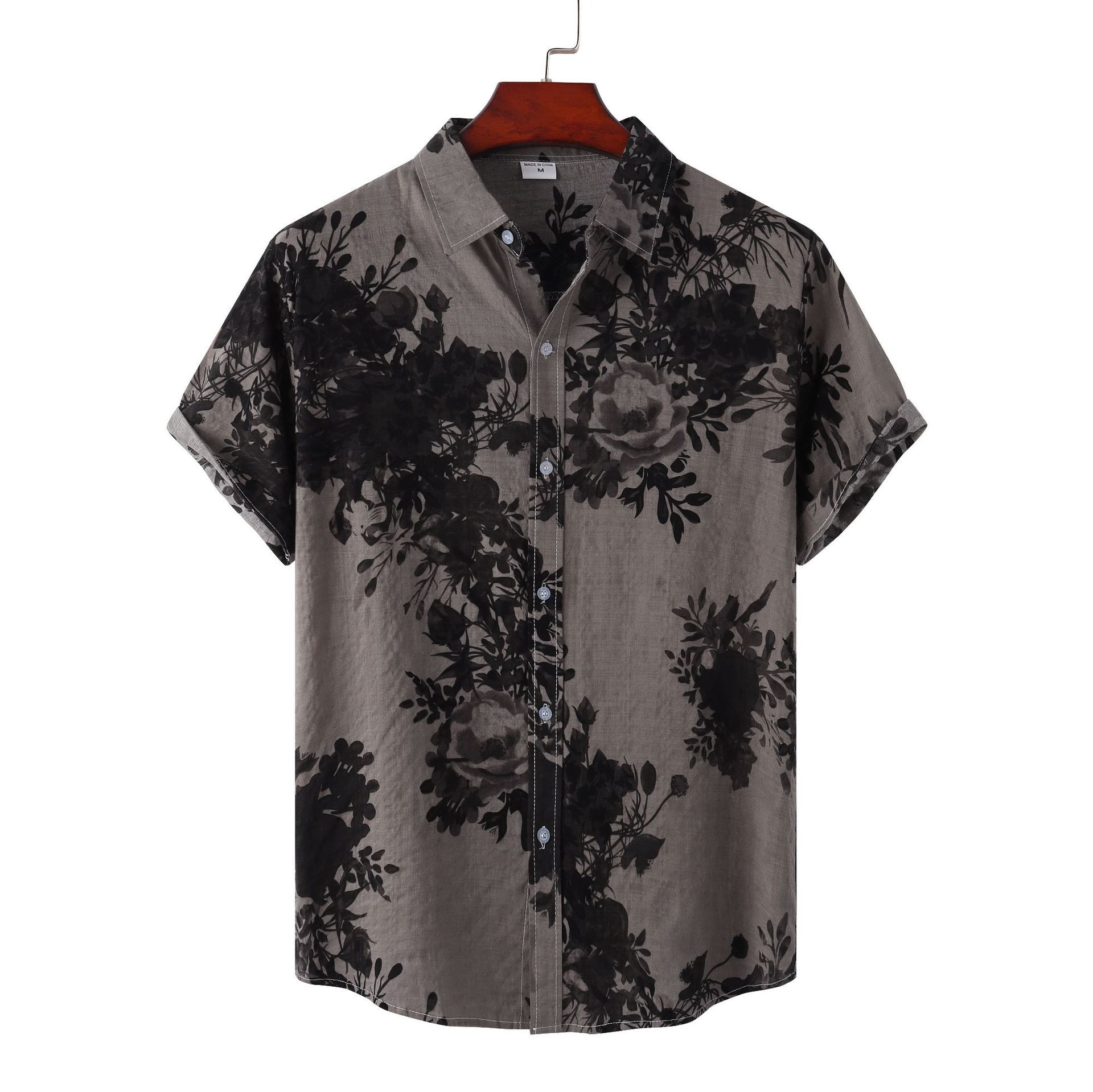 AliExpress deseo estación independiente de primavera y verano nueva camisa floral de solapa de manga corta suelta casual Camisa impresa de los hombres