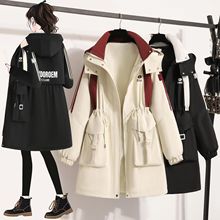 春秋大码胖MM中长款工装外套女显瘦宽松收腰风衣小香风减龄潮